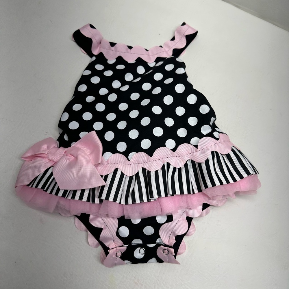 Mud Pie Black and White Polka Dot Baby Dress size 0-6